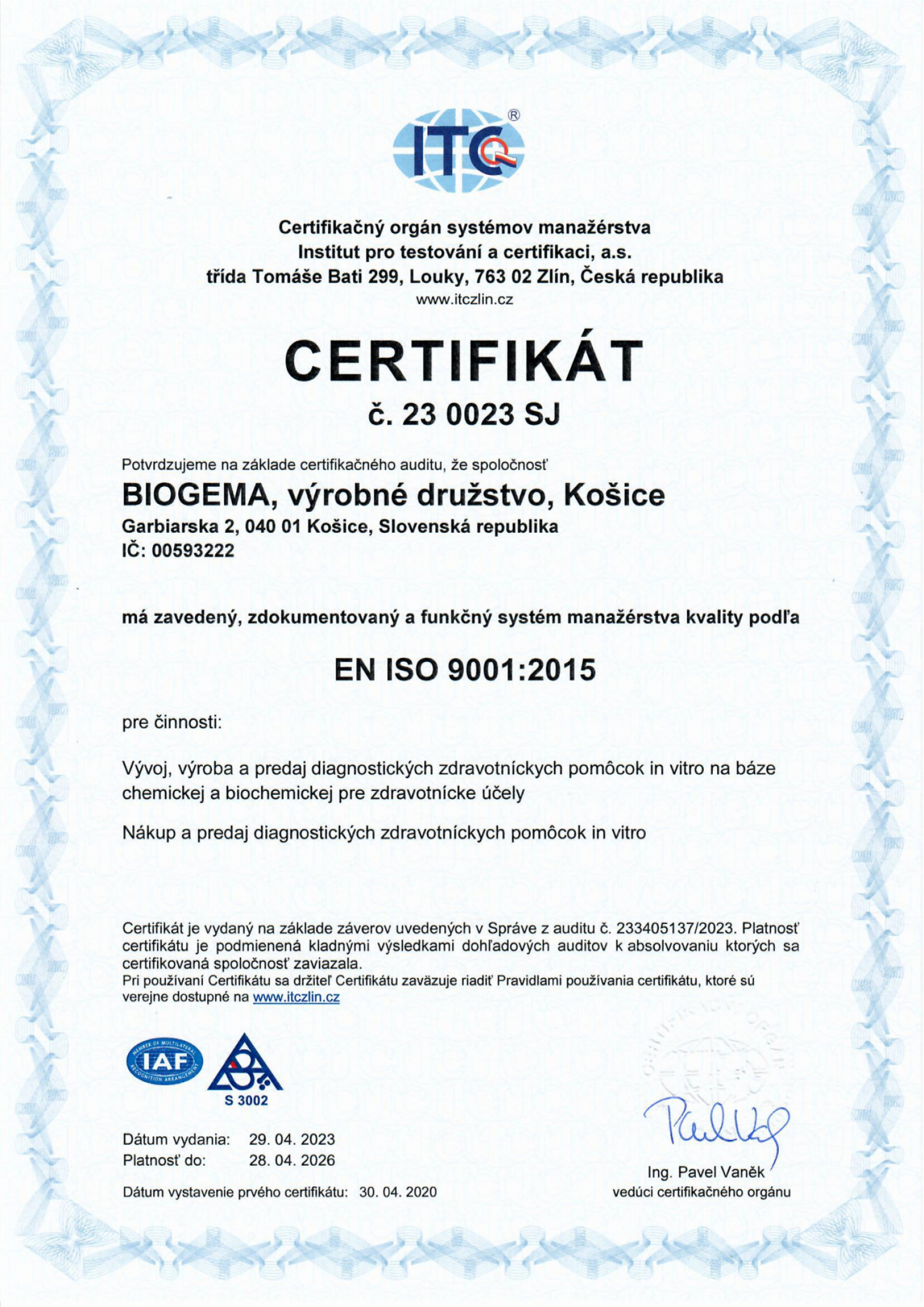 Certifikát ISO 9001 